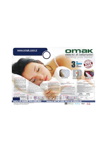 Omak Tek Kişilik Elektrikli Battaniye(90x145)-CE Kalite Belgeli Beyaz