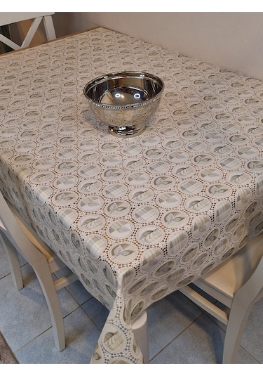 İthal Silinebilir Masa Örtüsü Kaymaz Tabanlı Pvc Muşamba Bej