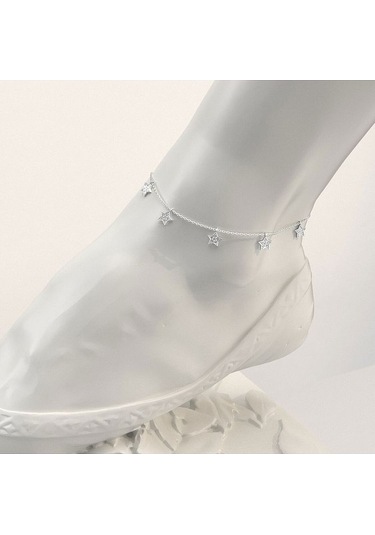 İndigo Takı Küçük Yıldız Beyaz Gümüş Halhal Çok Renkli