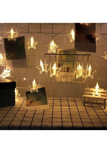 Hdmarketim Yıldız Mandal Led Pilli Şerit Lamba Işık (2 Metre)