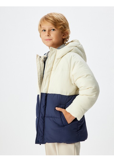 Koton Şişme Mont Kapşonlu Cep Detaylı Rüzgar Kapaklı Ekru 5wkb20020tw Ekru