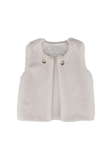 Kuşgözü Detaylı Peluş Yelek Ekru