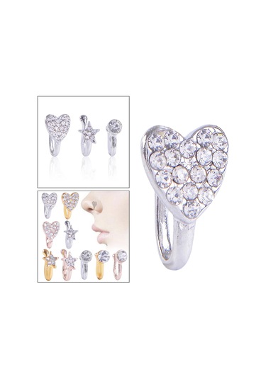 Suntek Glitter Klipsli Sahte Burun Halkası Gümüş-kalp Gümüş