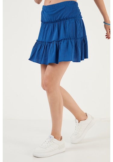 Lela Beli Lastikli Mini Bayan Şort Etek 5865038 Saks