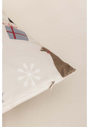 Charm Noel Temalı Özel Renkli Baskılı Bej Kırlent 43x43 35265a Bej