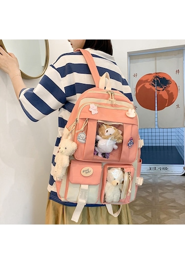 Sımıcg Öğrenci Beş Parçalı Büyük Kapasiteli Okul Çantası Pembe