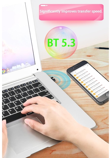 Bluetooth 5.3 Usb Adaptör, Bluetooth Dongle, Ultra Kompakt, Yüksek Hızlı, Windows Ve Mac Uyumlu