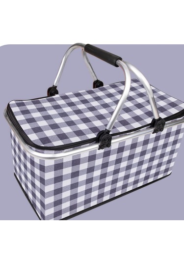 Yalıtımlı Sepet Taşınabilir Katlanabilir Isı Yalıtımı Ve Soğuk Depolama Piknik Sepeti Açık Hava Aile Gri Ekose Genel Stil Çok Renkli