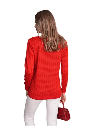 Kadın V Yaka Simli Kazak 12809 Bgl-st04106 Kırmızı