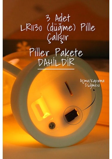 3lü Led Mum Kanatlı Melek Tip Dumansız Pilli Alevli Dekoratif Yapay Mum Işıldak Mor 1037-7