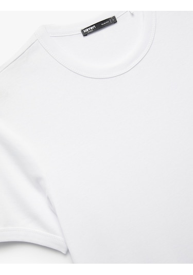 Koton Kısa Kollu Bisiklet Yaka Pamuklu Tok Kumaş Basic Dar Kalıp Tişört Beyaz 6wam10086hk Beyaz