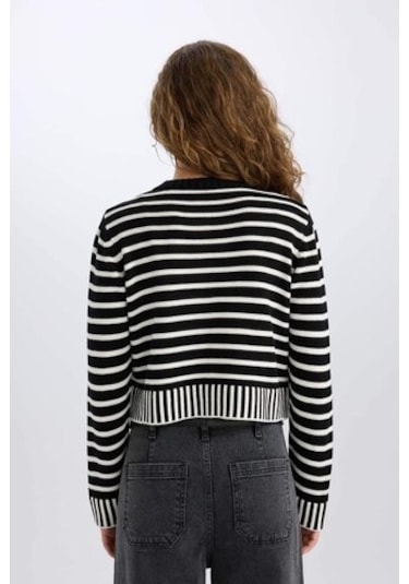 DeFacto Coool Regular Fit Çizgili Bisiklet Yaka Düğmeli Triko Hırka E2272AX24CWBK81 Siyah DeFacto Coool Regular Fit Çizgili Bisiklet Yaka Düğmeli Triko Hırka E2272AX24CWBK81 Siyah