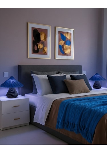 Sincara Home Mantar Abajur / Siyah Gövde 9 Renk Lacivert Şapka