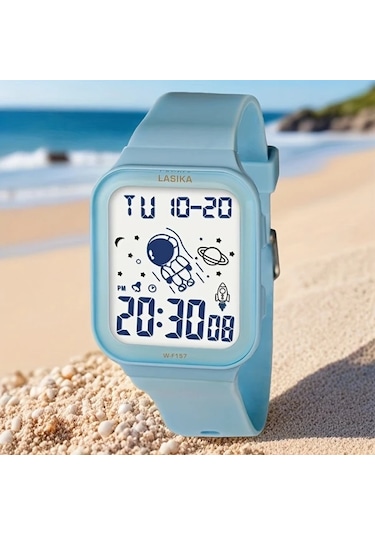 Primepickings Kızlar Astronot Tema Işıklı Mavi Kare Kadranlı Ipx7 Suya Dayanıklı Digital Saat Diğer