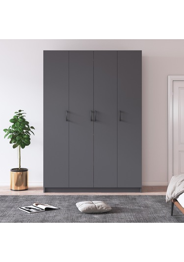 %100 Mdflam 4 Kapaklı Gardrop 120cm G-08 Antrasit