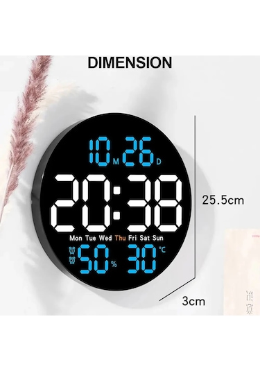 Zilinn Çift Alarmlı Uzaktan Kumandalı Led Duvar Saati, Ev Dekorasyonu İçin Takvim Ve Sıcaklık Göstergesi Parlaklık Ayarlanabilir Turuncu-84 Çok Renki