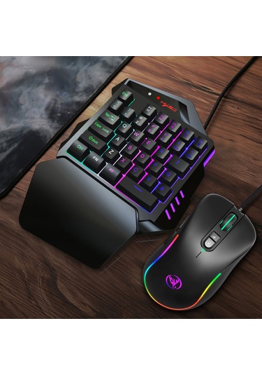 Monyee V500+j300 Kablolu Tek Elle Oyun Klavye Ve Mouse Seti - Rgb Işık Modları, 35 Tuşlu, 6400 Dpı, Çoklu Platform Uyumlu Diğer