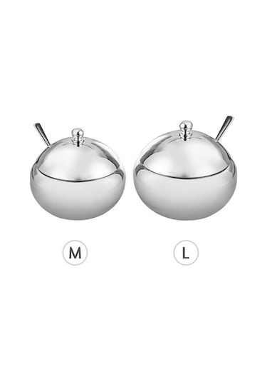 Pazly Paslanmaz Çelik Baharat Tencere Tuz Kutusu Şeker Kase Çeşni Caddy Konteyner Tutucu Kaşık Kapaklı Gümüş M Boyut Gümüş