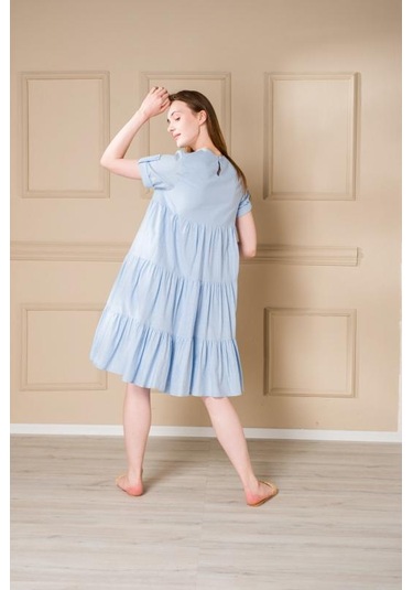 Pastelastore Kadın Yazlık Pamuk Kısa Elbise 1108 Bebe Mavisi