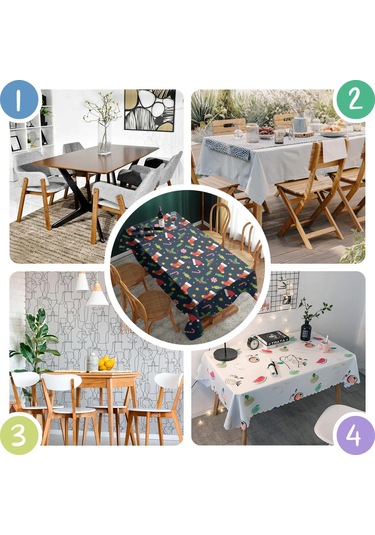 Noel Desenli Dikdörtgen Masa Örtüsü 60x84 İnç, Su Geçirmez Ve Leke Tutmaz Noel Çorap Şeker