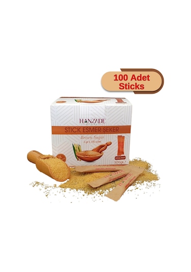 Hanzade Bitkisel Stick Kahverengi Esmer Şeker 100 Sticks 300 G
