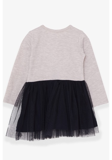 Breeze Kız Çocuk Uzun Kollu Elbise Pullu Yazı Baskılı 1.5-5 Yaş, Bej Melanj