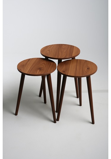 Madrid 3'lü Zigon Sehpa %100 Mdf Yuvarlak Ahşap/urartu