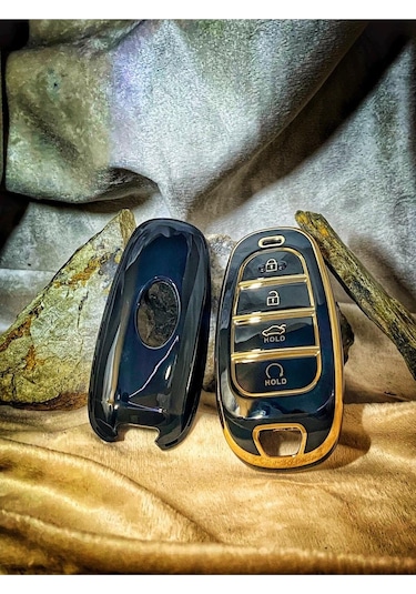 Lüx Hyundai Uyumlu 2021-22 Yeni Tucson Santa Fe Nano Anahtar Kılıfı Siyah Gold Renk