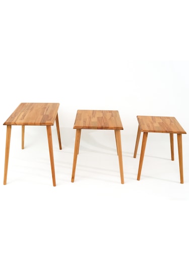 Dikdörtgen Masif Doğal 3'lü Zigon Modern Üçlü Yan Sehpa