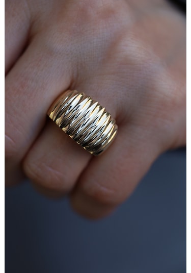 Yenigün Kuyumculuk 14 Ayar Altın Taşsız Geniş Şerit Dizisi Işıltılı Yüzük Yzk26450