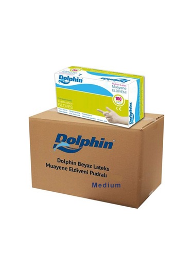 Dolphin Tek Kullanımlık Lateks Beyaz Pudralı Medium Muayne Eldiveni - 20 x 100 Adet