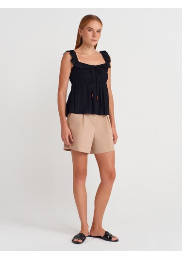 Dilvin 50873 Fırfırlı Bluz-siyah Siyah