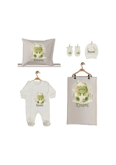 Pia Baby Gl 1924-02 İsme Özel Beşli Tulum Set Krem