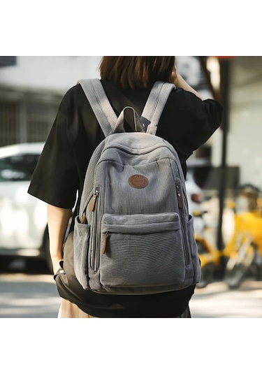 Oldfriend Kadın Yeşil Kadife Sırt Çantası - Büyük Kapasiteli Ayarlanabilir Askılı Okul Gezi Sırt Çantası Yeşil