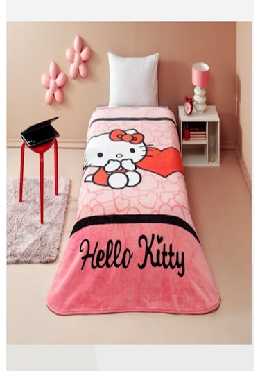 Taç Lisanslı Tek Kişilik Battaniye Hello Kitty Cute Karısık