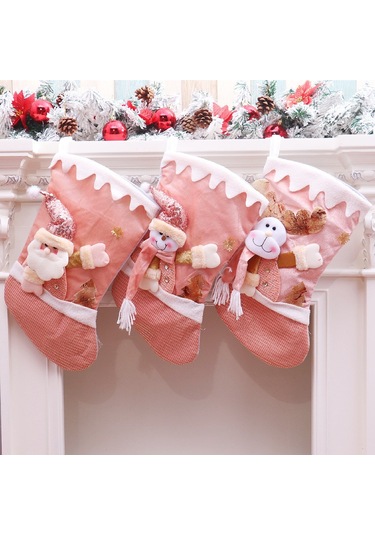 Adet Noel Çorabı Süslemeleri Pembe Eski Üç Boyutlu Büyük Şeker Çorapları Noel Hediye Kolyesi