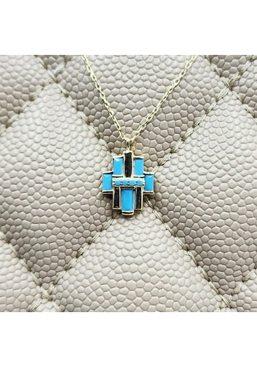 Çoklu Baget Enerji 925 Ayar Gümüş Kolye Firuze Taşlı Tasarım Baget Hediye 925 Ayar Gümüş Kolye 43 Cm