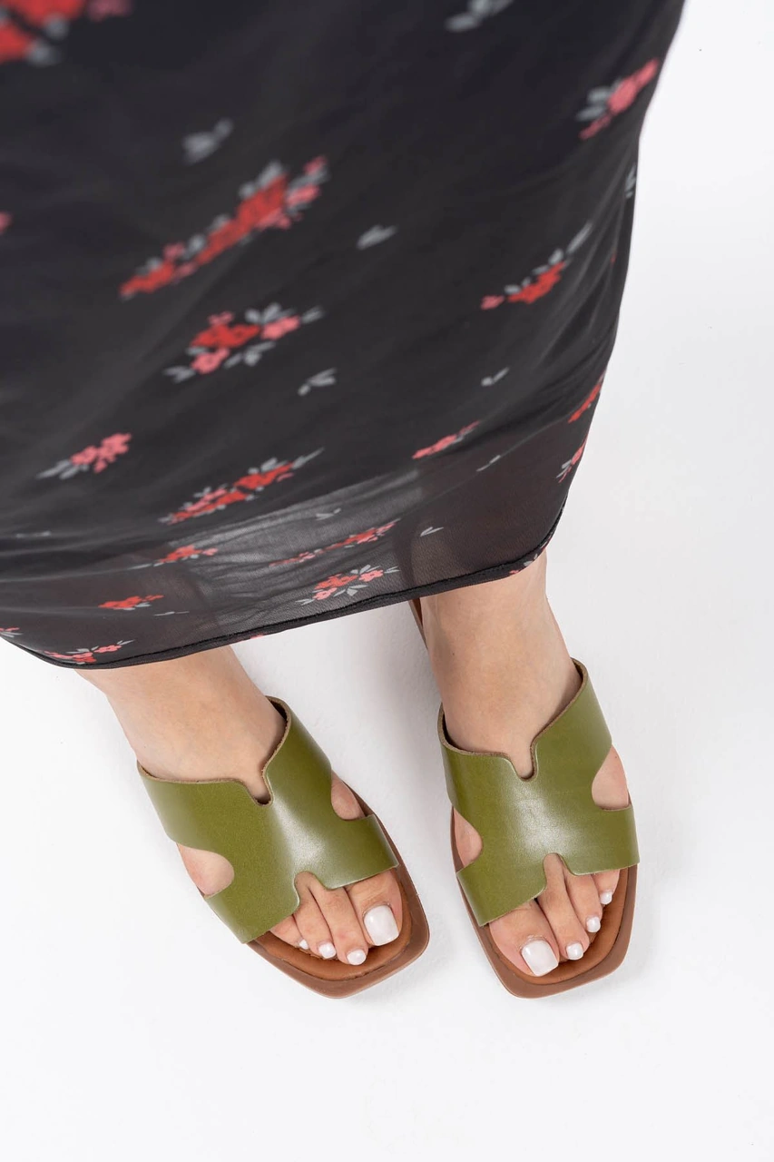 Kocadal Kocadal Fergei Haki Yeşili Hakiki Deri Terlik Muhtelif