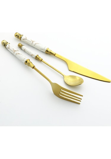 Siyah - Altın 5 Adet Siyah Altın Çatal Bıçak Kaşık Seti Vintage Seramik Sofra Paslanmaz Çelik Yemek Takımı Bıçak Kek Çatalı Çay Kaşığı Ev Gümüş Seti Siyah - Altın