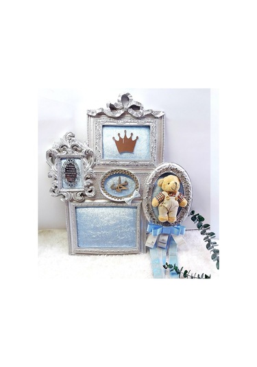 Ayıcıklı Gümüş Renk Erkek Bebek Odası Kapı Süsü Çok Renkli