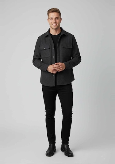 Deepsea Erkek Füme Kaşe Ceket Mont Rahat Kesim Cepli Çıtçıtlı Ceket 2500559 Füme