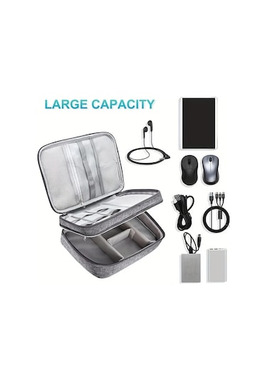 Fochsia Çift Katmanlı Şarj Kablosu Çantası Seyahat Usb Saklama Çantası Usb Sürücü Harddisk