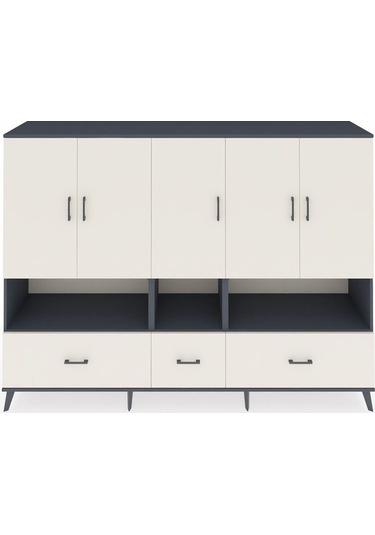 Hyperion Dolap 12 Raflı 3 Çekmeceli 5 Kapaklı 220x44x163 Antrasit Antrasit-aytaşı