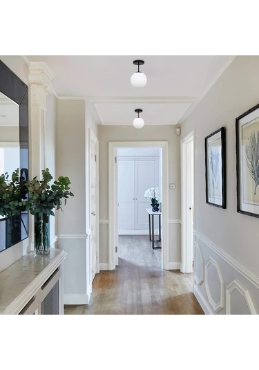 Dashanshop Siyah Modern Yarı Gömme Tavan Lambası Opal Küre Avize E26 Aydınlatma Siyah