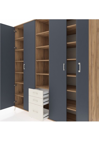 Kronos Dolap 17 Raflı 3 Çekmeceli 4 Kapaklı 220x59x243 Çam-antrasit/aytaşı Antrasıt/aytası