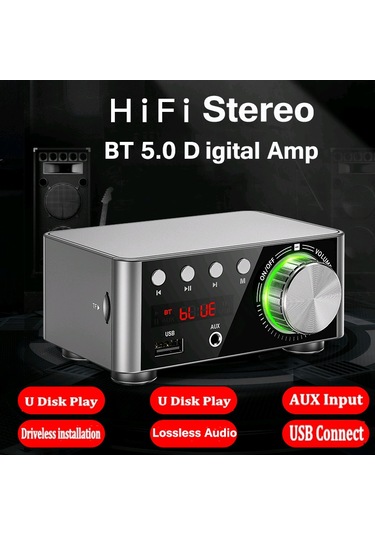 Aubyhe Hi-fi Kalitesinde Bluetooth 5.0 Dijital Amplifikatör, 50w+50w Çıkış Gücü, Mp3 Çalıcı Güç Kaynağı Hariç