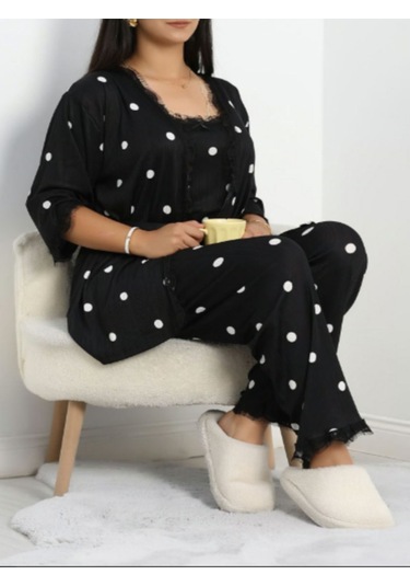 Büyük Beden Pijama Takımı 3'lü Siyah