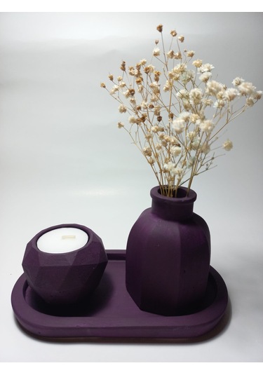 Geometrik Mumluk Ve Vazo Dekoratif Tabaklı Set Random Çok Renkli