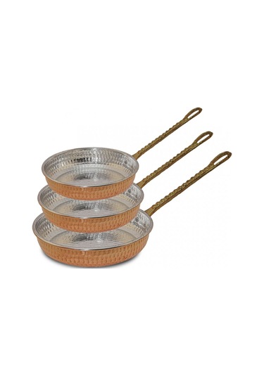 Bakır Tava Kalın Tek Kulp 3'lü Set Bakır