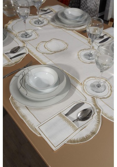 Aslı Keten Nakışlı Amerikan Servis Takımı 19 Parça Gold Gold